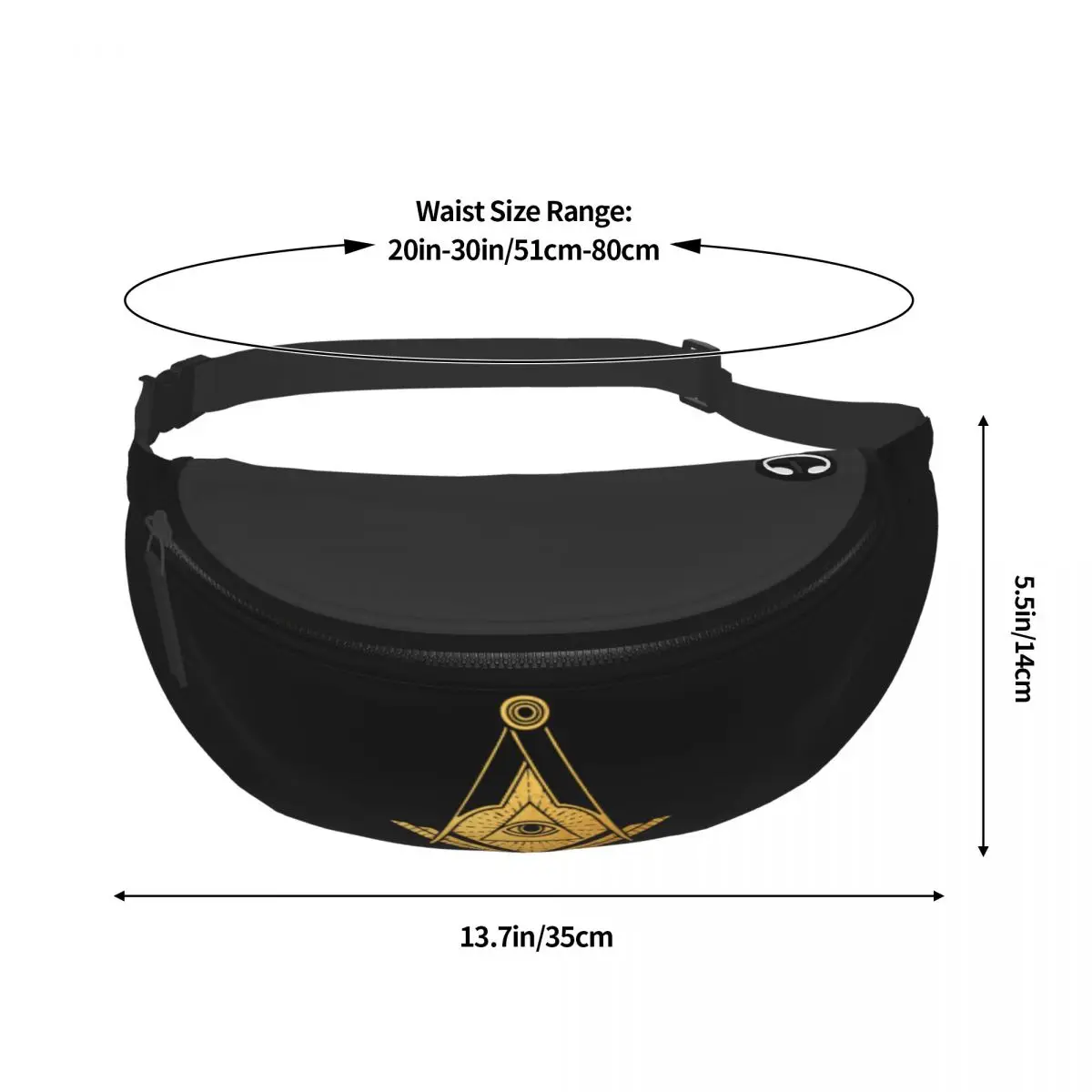 Casual Golden Masonic Symbol Fanny Pack Men Women Freemasonry Crossbody Waist Bag for Running Phone Money Pouch