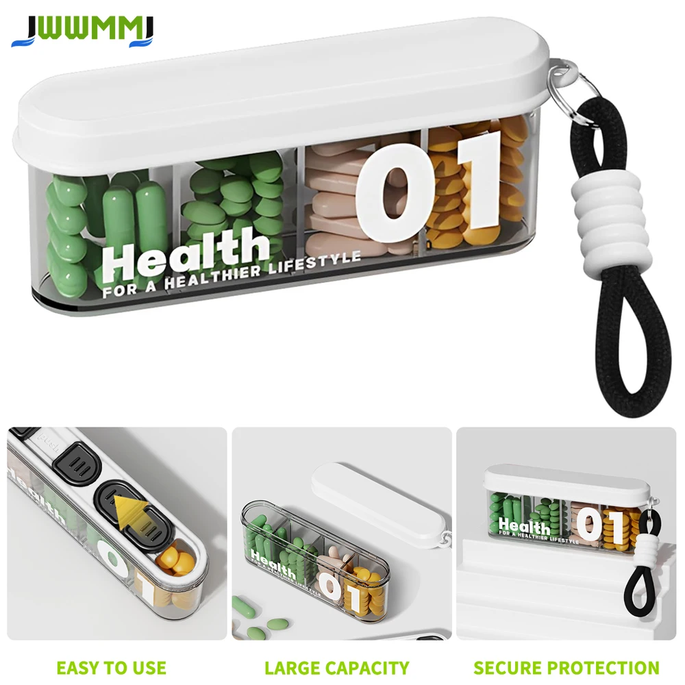 

1pcs Daily Pill Case 4 Compartments Portable Travel Pill Box,Waterproof Pill Container for Purse,Compact Metal Medicine Holder