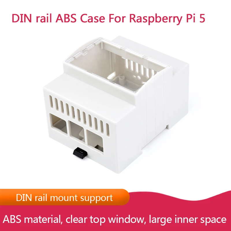 Carcasa de ABS de riel DIN para Raspberry Pi 5, gran espacio interior, módulo de inyección, admite montaje de riel DIN