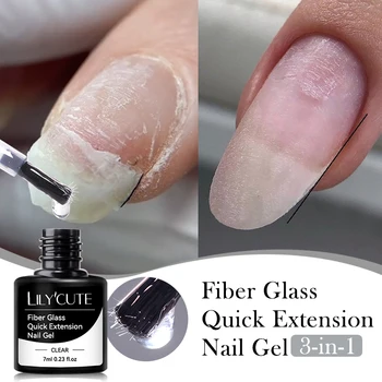LILYCUTE, Gel de fibra de vidrio de extensión rápida para uñas rotas, Gel de construcción UV transparente de fibra de vidrio reparado, barniz para remojar, 7ML