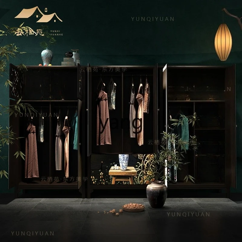 Lmm medieval style solid wood wardrobe storage living room home dining side cabinet integrated against the wall