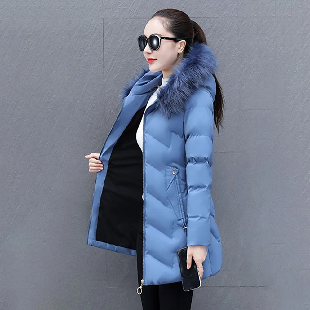 Loose Down  Women's Fashion Warm Long Winter Fur Collar High-end Leisure Slim Hooded Cotton-padded  Women's Tide