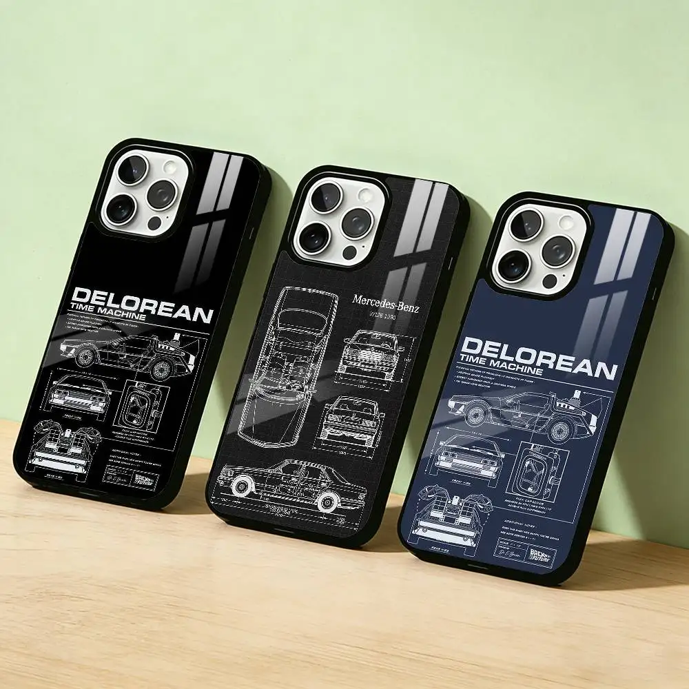 

AAA B-Back To The Future Delorean Schematic Phone Case Color Silver Shell For IPhone 17 16 15 14 13 12 11 Pro Max Plus