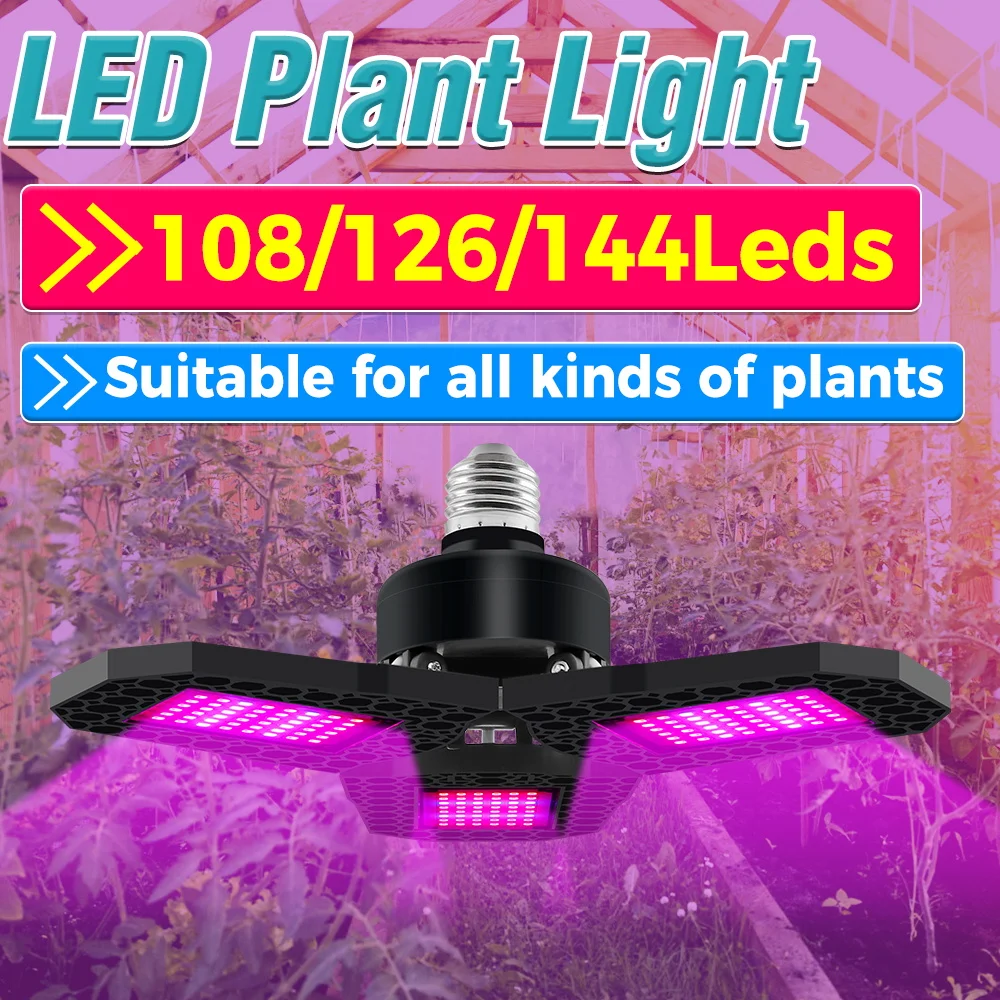 

60W LED Grow Light Bulbs Full Spectrum Green Plant Hydroponic Fill Cultivation Lamp 3 Panels Deformable Growth E27/E26 110V/220V