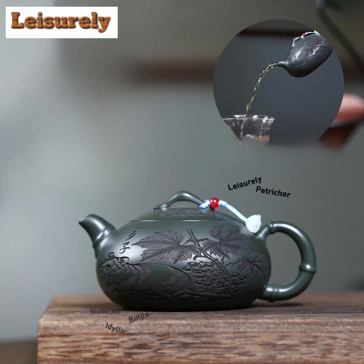 

320ml Retro Yixing Purple Clay Teapots Handmade Squirrel Grape Pot Raw Ore Green Mud Tea Maker Kettle With Filter Zisha Tea Set
