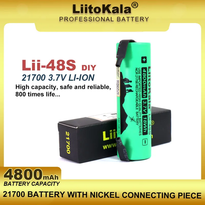 LiitoKala 3.7V Lii-48S 4800mAh li-lon Rechargeable Battery 9.6A Power 2C Rate Discharge Ternary Lithium Batteries+Nickel sheets