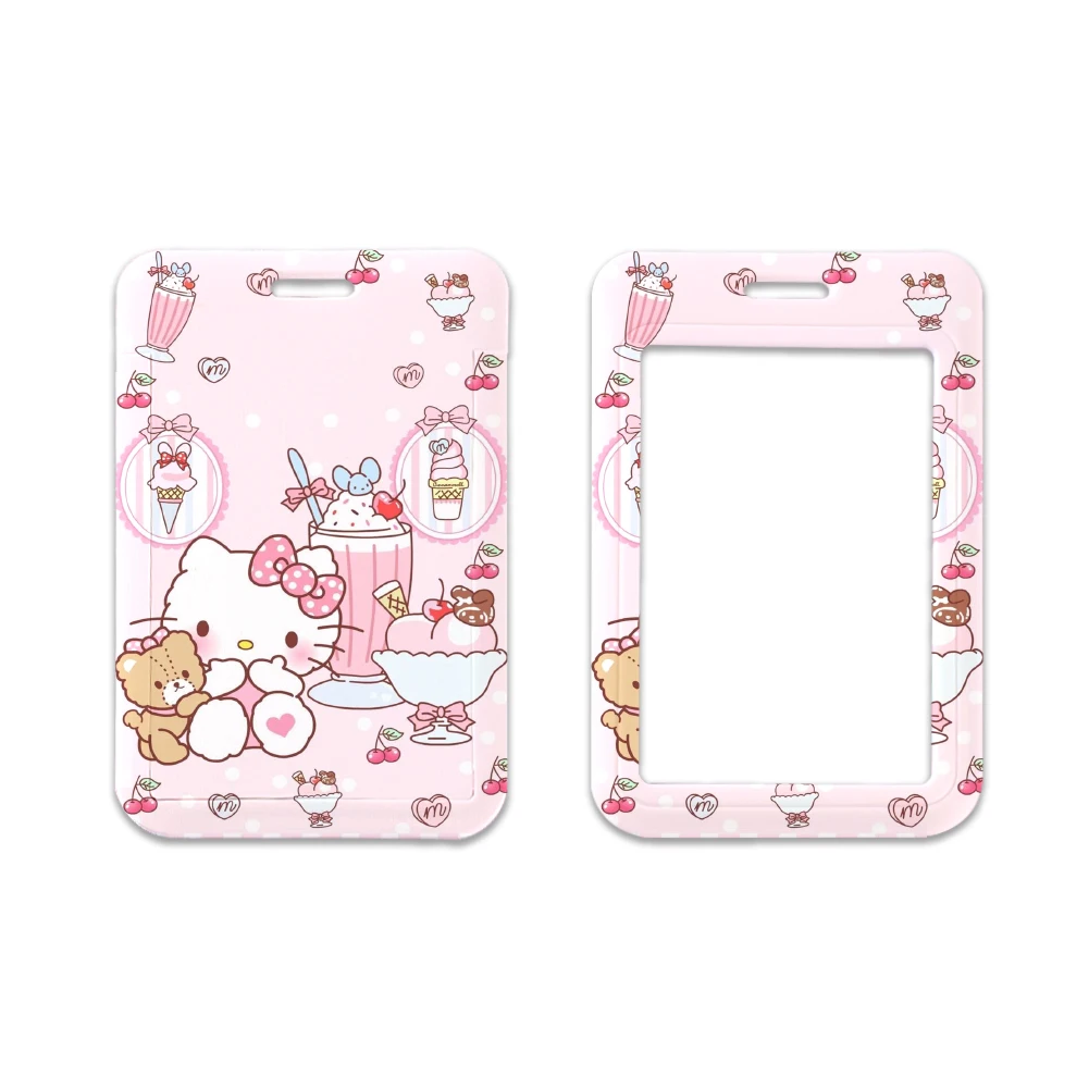 Soporte para tarjeta de identificación de Hello Kitty, cordón Sanrio, funda para tarjeta de puerta para niñas, correa para el cuello, accesorios para tarjetero de crédito