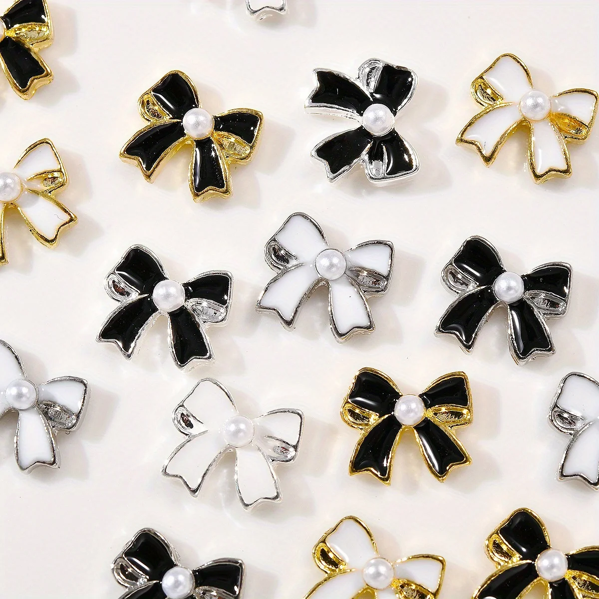 

50pcs Alloy Bow Nail Art Alloy Jewelry Three-dimensional Oil Drop Pearl Bow Hairpin Phone Case Nail Diy Decoration Accessory