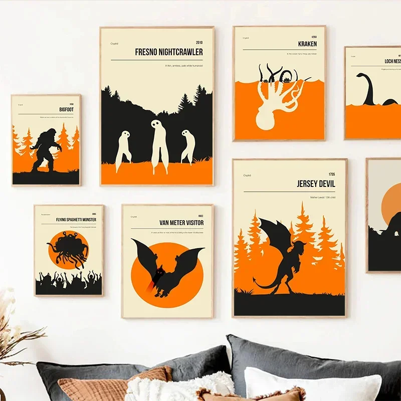 Cryptid criptomonología Bigfoot cubierta de libro Fresno Nightcrawler carteles de arte Vintage lienzo impreso pintura Mural decoración artística de la pared del hogar
