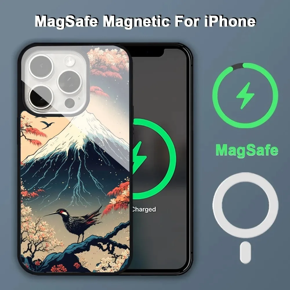 Aesthetic Mount Fuji Landscape Map Phone Case Alex Mirror For Magsafe Wireless Charging Caver For IPhone 11 12 13 14 15 Pro Max