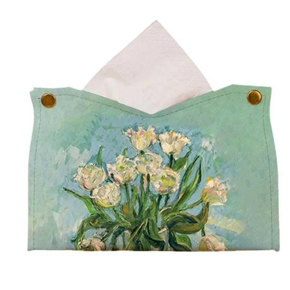 Creative Van Gogh Tissue Case Oil Painting Leather Napkin Holder Durable Large Storage Car Tissue Box Car