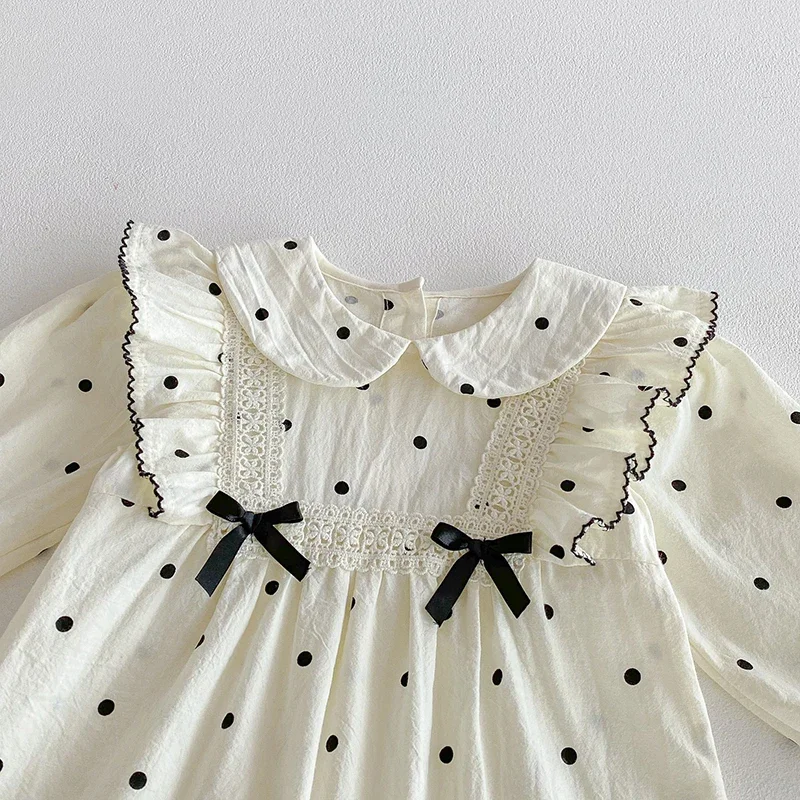 2025 New Autumn Toddler Baby Girls Romper Long Sleeved Cotton Dot Print Infant Baby Girls Jumpsuit 0-24M Children Clothes