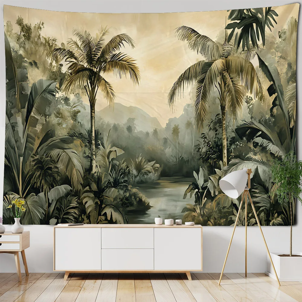 Tropical Jungle Wall Mural With Toucan Parrot And Flowers For Living Room Decor