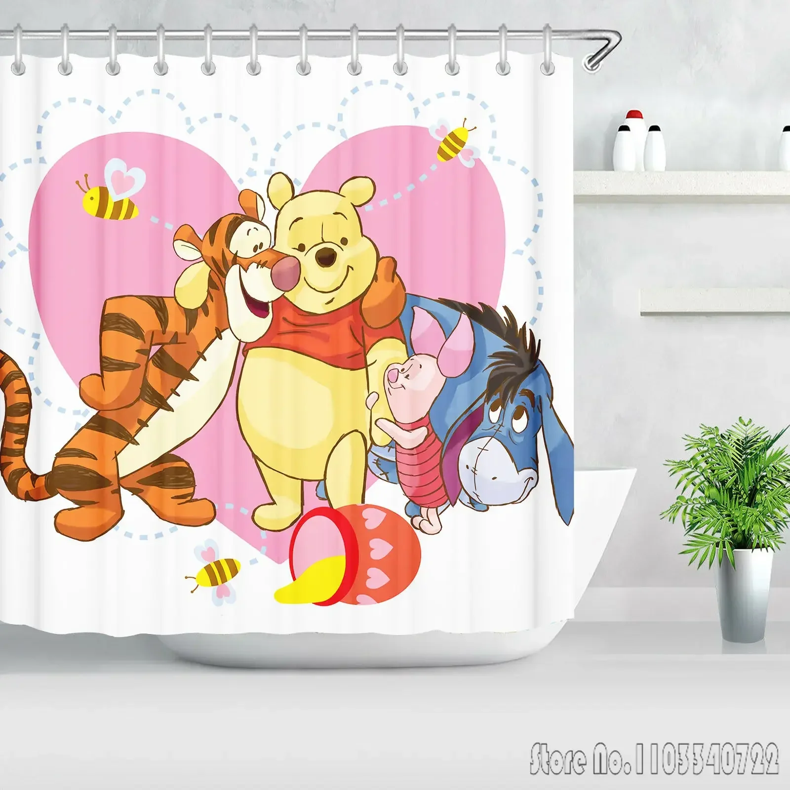 Winnie The Pooh Tigger  Cute Printed Cartoon Bathroom Accessories Shower Curtain Anime Home Waterproof Curtains  Luxury