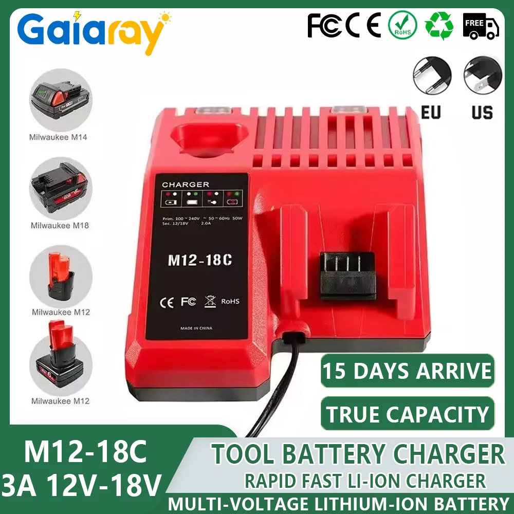 Replace Li-ion Battery Charger 3A 12V 14V 18V Multi Voltage Charger For Milwaukee M12-18C Dual Port Lithium-Ion Battery M12 M18