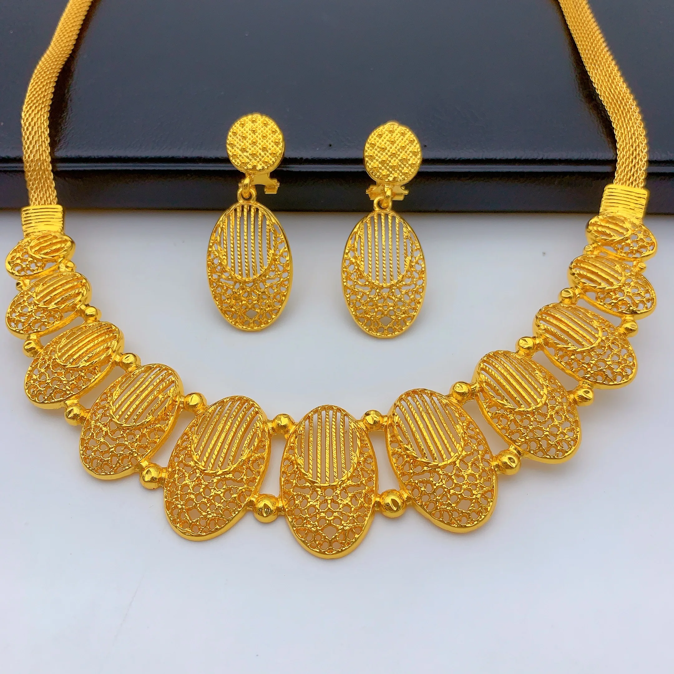 Dubai Bridal Gold Plated Necklace Earrings Jewelry Set For Women Brazilian Indian African Dubai Wedding Party Gift Jewellery