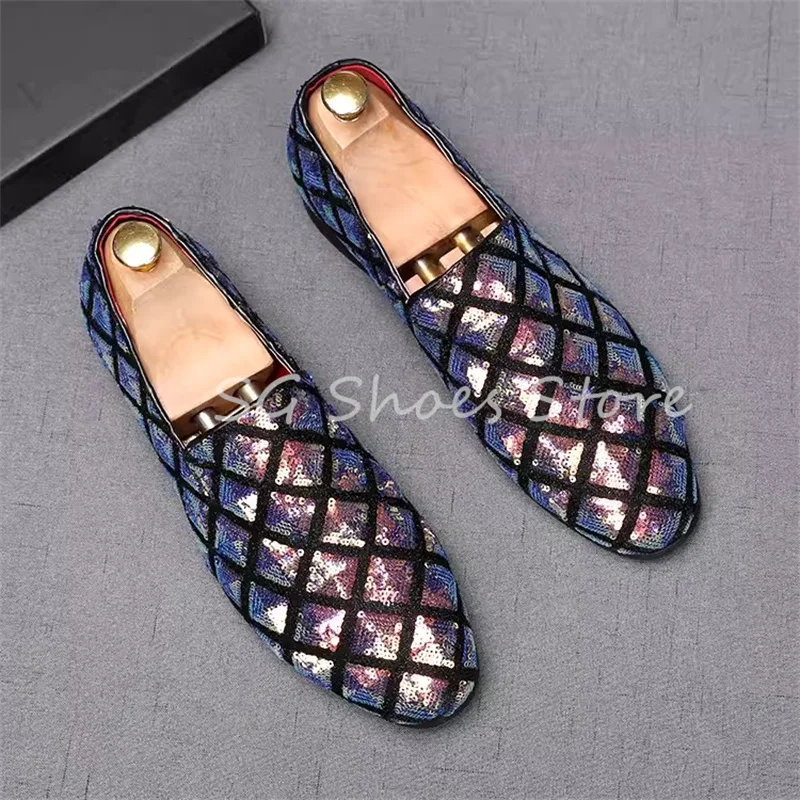 Luxury Sequin Loafers for Men Wedding Dress Shoes Soft Soles Comfortable Flats Male Driving Leisure Shoes Party Pub Derby Shoes