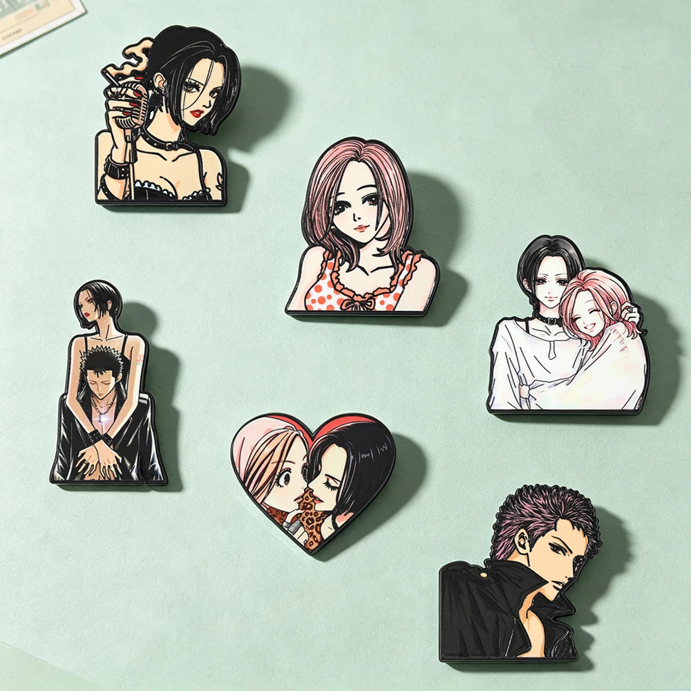 Vintage Punk Style Manga Girls Enamel Pin Set 6pcs Nana Alloy Lapel Brooches Badges Fashion Jewelry for Backpack Cosplay Gift view 5