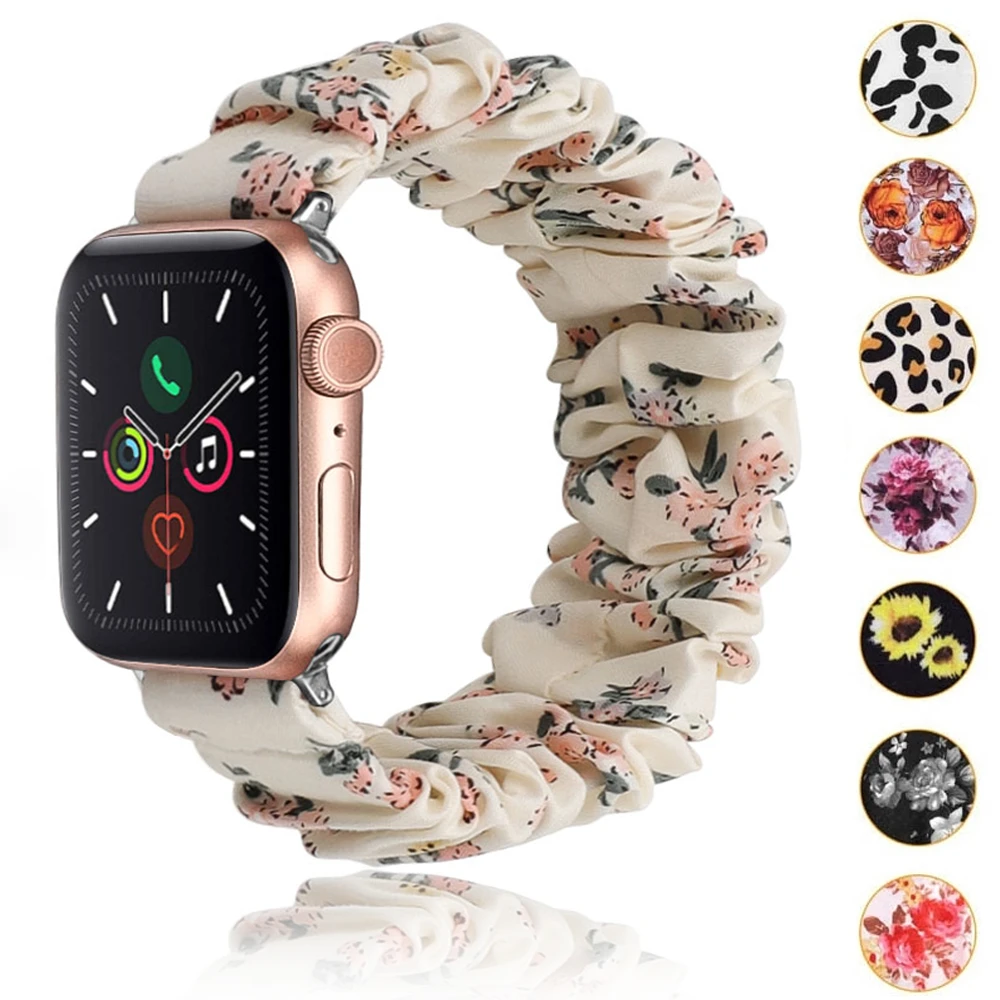 Hair Ring Creative strap For Apple Watch 38mm 40mm 41mm 42mm 44 45mm Elastic Fabric Watch band For iwatch Series 7 6 SE 5 4 3 2