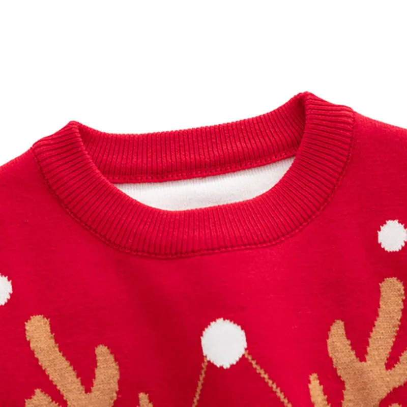 Winter Children\'s Thickened Sweater Boys And Girls Double Deer Jacquard Knitted Sweater Red Christmas Decoration Sweater