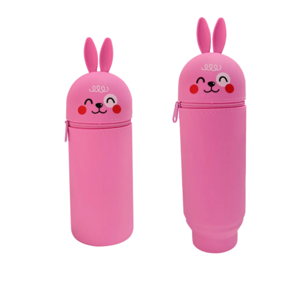 1pc Foldable Pencil Case Silicone Dirt Resistant Pen Container Rabbit Shark Animal Shape Stationery Organizer for Students