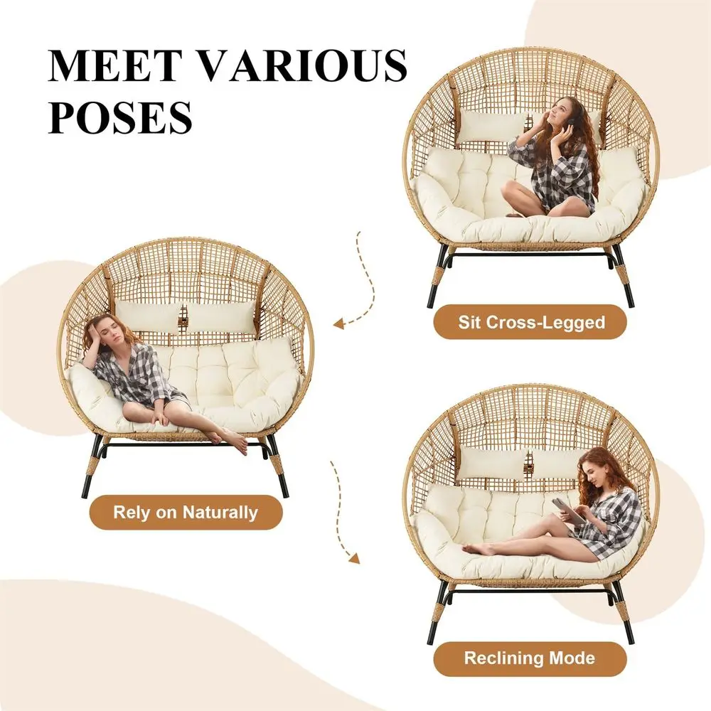 Indoor Outdoor Double Egg Chair, 2 Person Oversized Wicker …