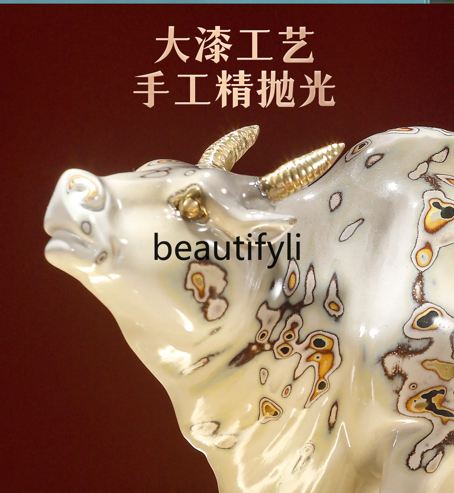 Brass lacquer cow ornament Wuniu map new Chinese living room entrance table decoration opening gift