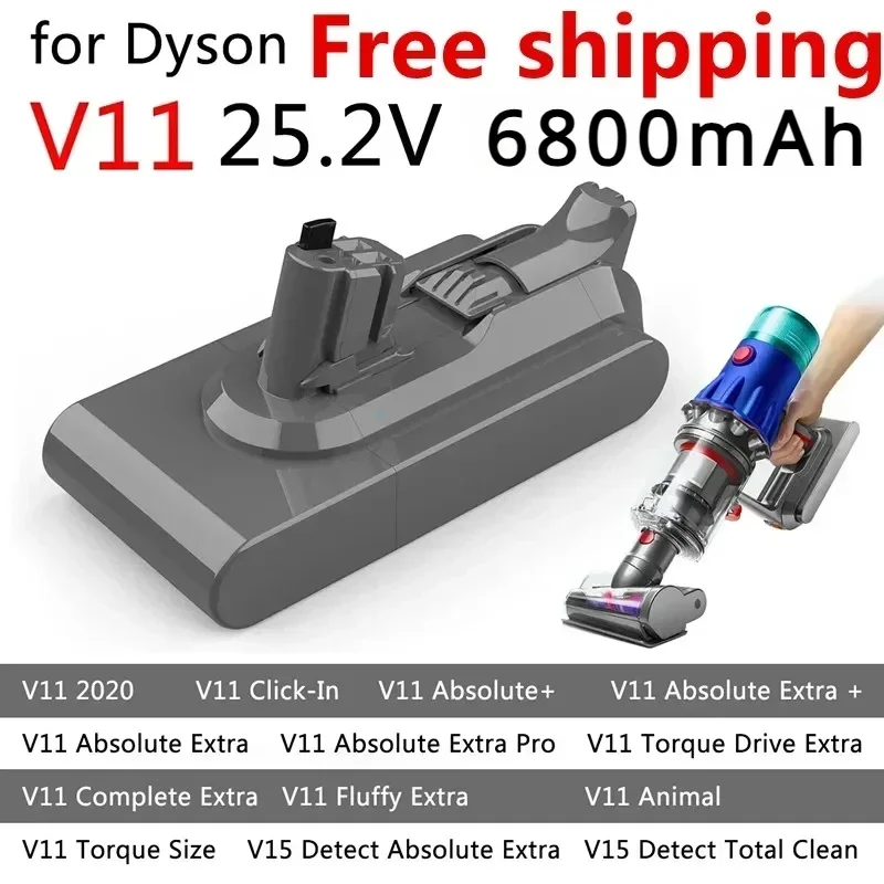 

for Dyson V11 25.2V 6800mAh Li-ion Click-in Rechargeable Replacement Battery Cordless Vacuum V11 Absolute V11 Complete SV15