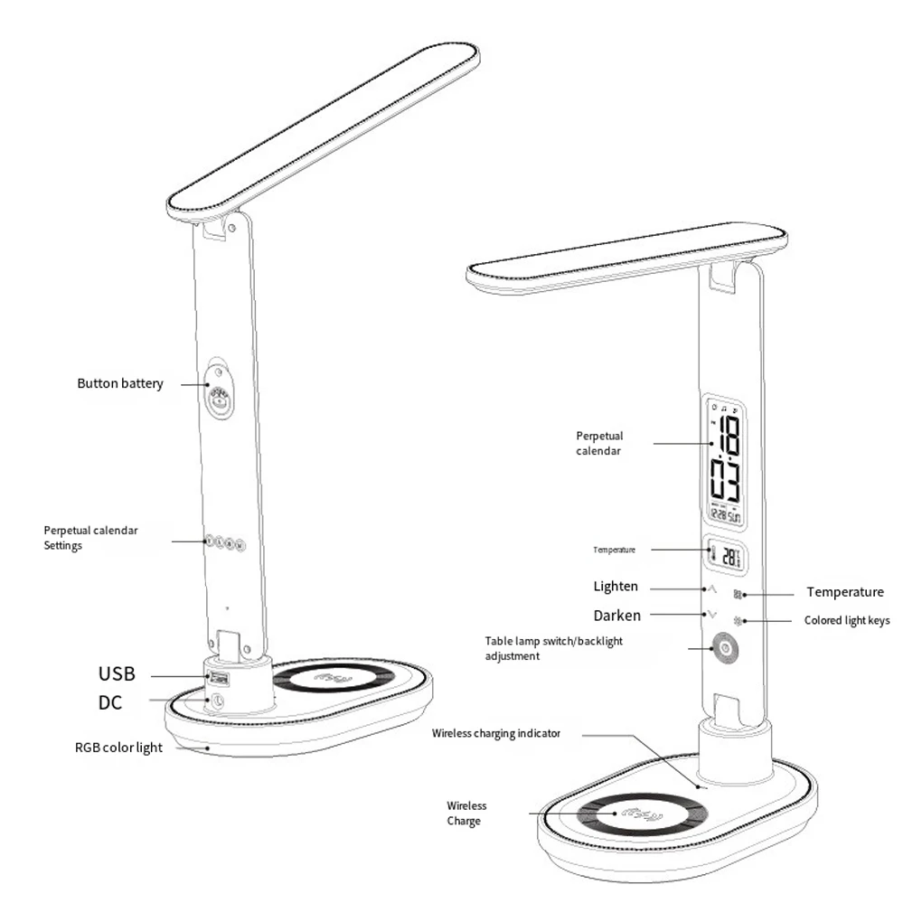 Multifunctional Desk Lamp With Breathing Night Light Wireless Charging Calendar LED Versatile