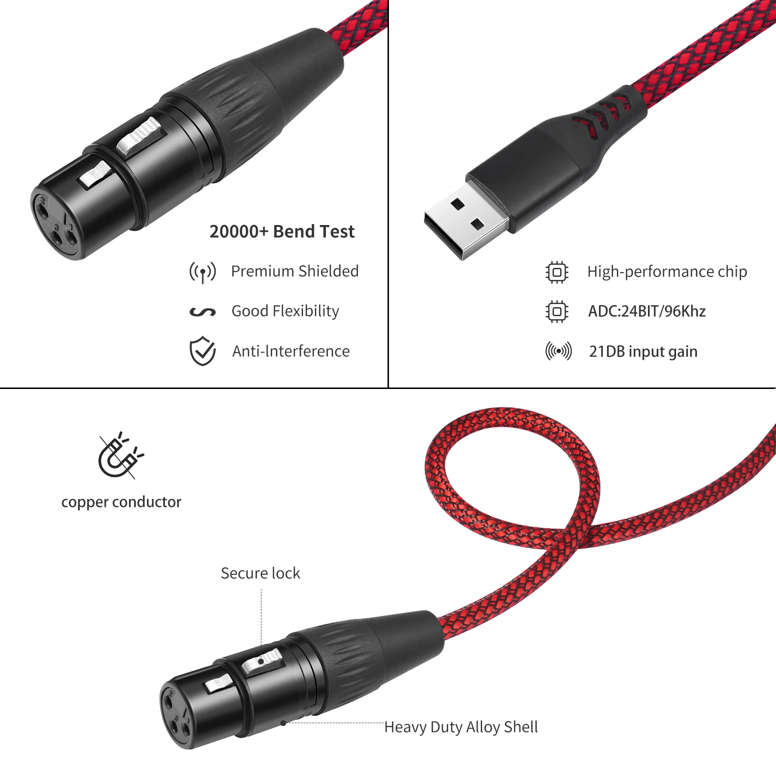 1/2/3M USB Male To XLR Female Mic Link Converter Cable Studio Audio Cable for Microphones Or Recording Karaoke Sing