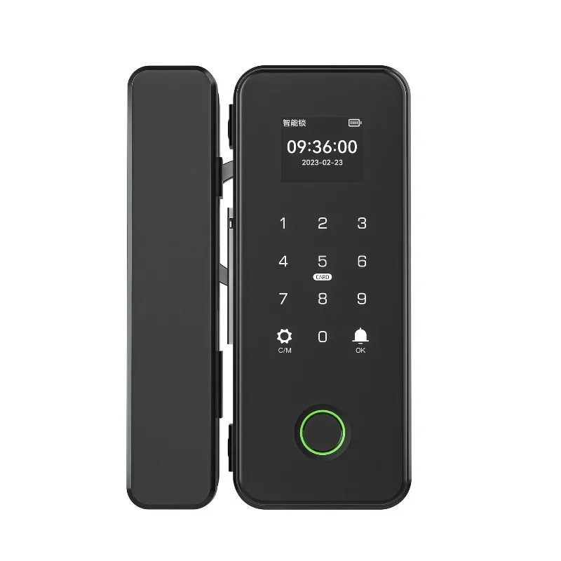 Smart glass door fingerprint password lock, office hole-free large screen, with attendance anti-theft lock