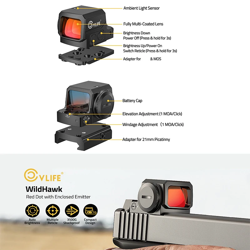 CVLIFE Red Dot Sight for RMS RMSc 32MOA Circle & 2MOA Dot Reflex Sight Optics Scope for Compact Adapter for MOS/Picatinny