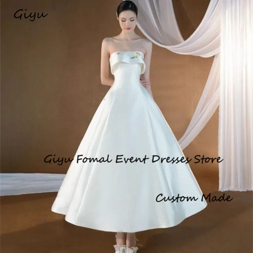 Giyu Fairy A-line Korea Wedding Dress Photoshoot Floral Strapless Ankle-Length Evening Gown Dress Birthday Party Dress