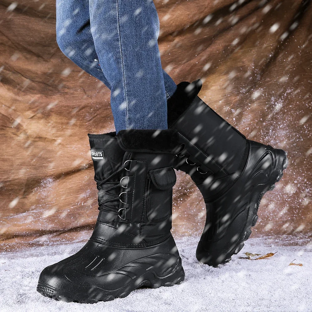 Nieuwe Winter Camouflage Sneeuw Mannen Laarzen Regenschoenen Buiten Waterdicht Met Bont Pluche Warm Man Casual Mid-Calf Werk Motorboot