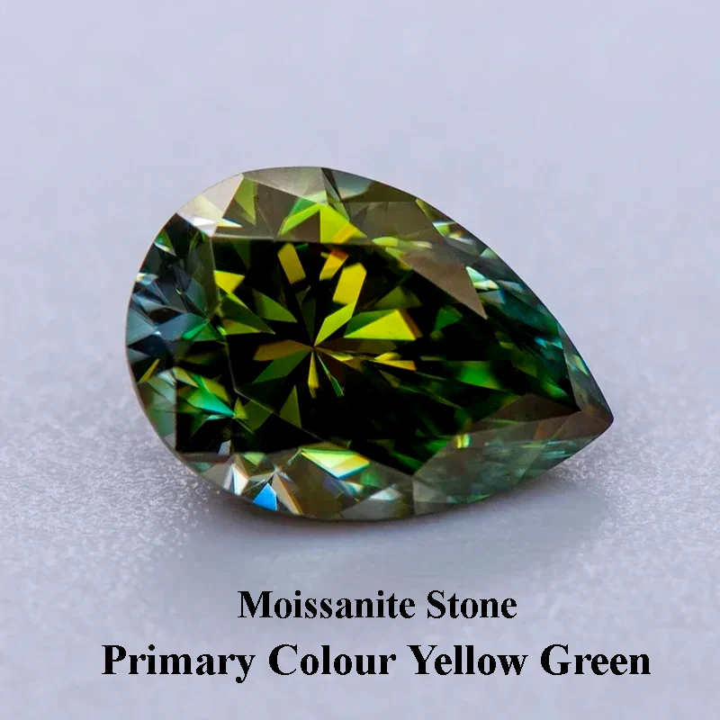 

Moissanite Diamond Primary Colour Yellow Green Pear Cut Lab Created Gemstone Advanced Jewelry Making Materials with GRA Report