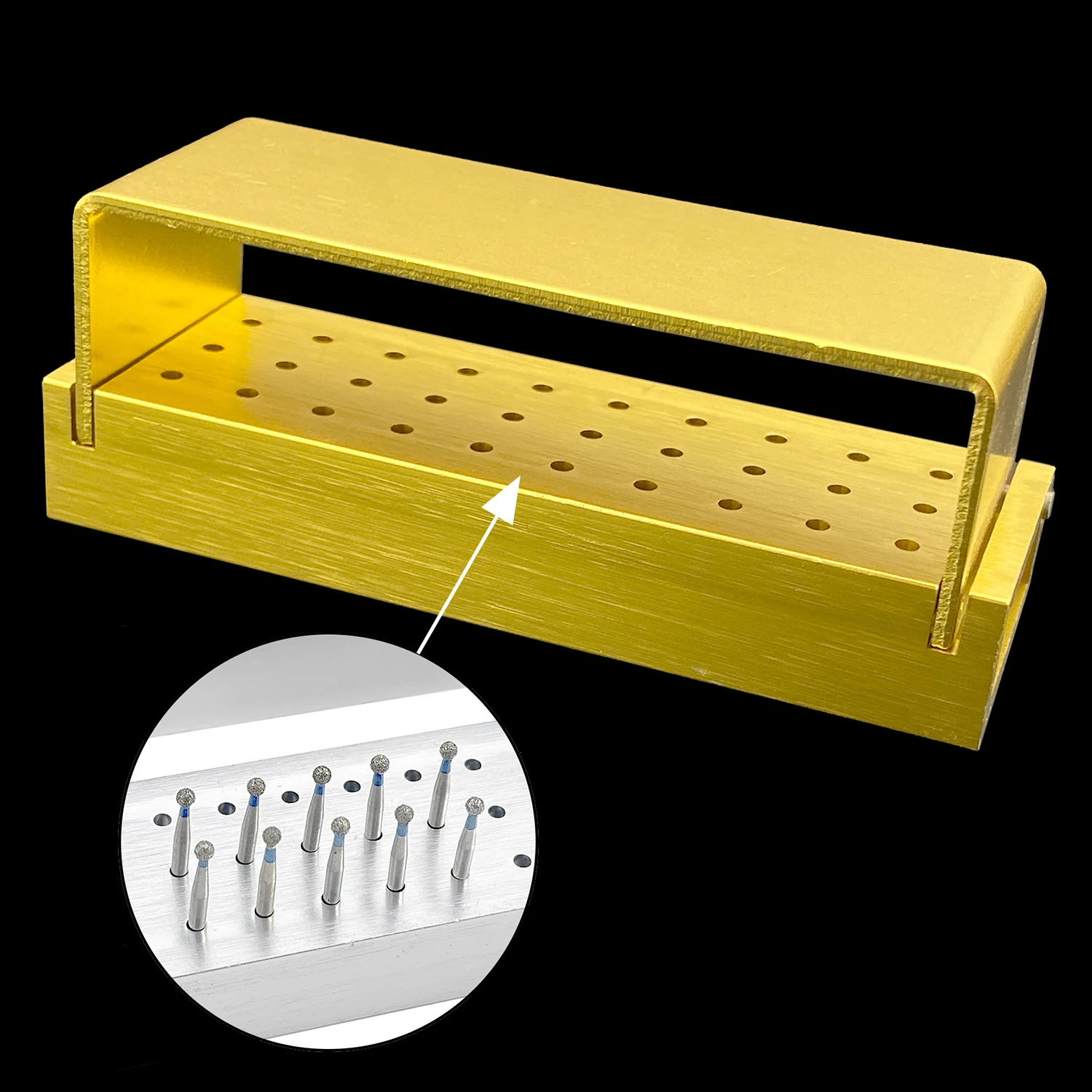WELL CK Dental 30 Holes Burs Aluminium Drill Disinfection Block FG Bur Sterilization Holder Autoclavable For High Speed Burs Box