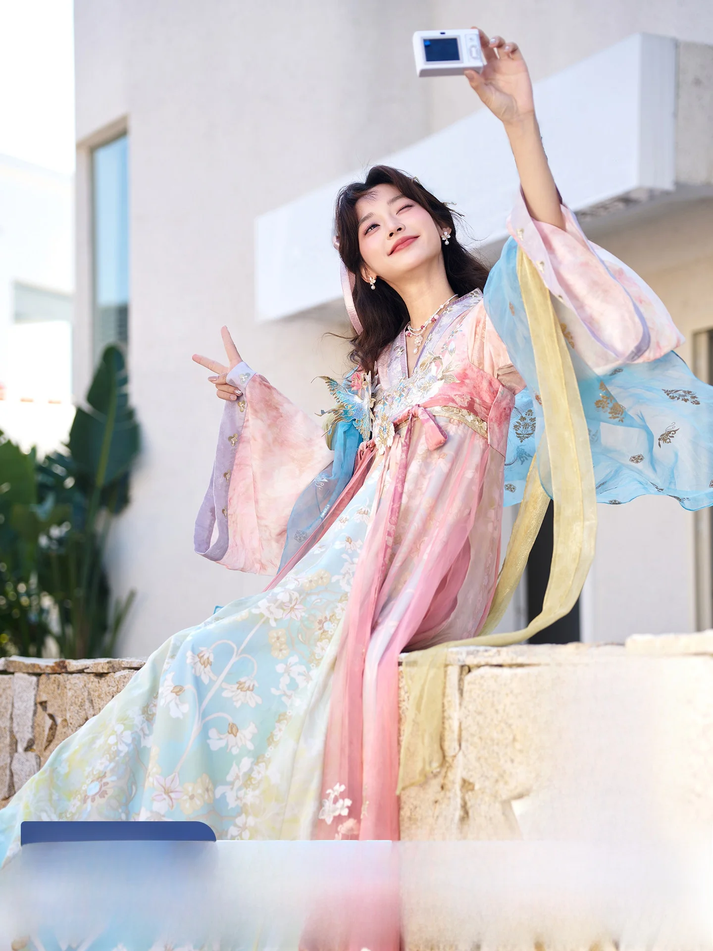 

Thirteen Surplus Pink adient Embroidery Women's Faion Tang Dynas Hanfu Clothing Set with Chest Skirt
