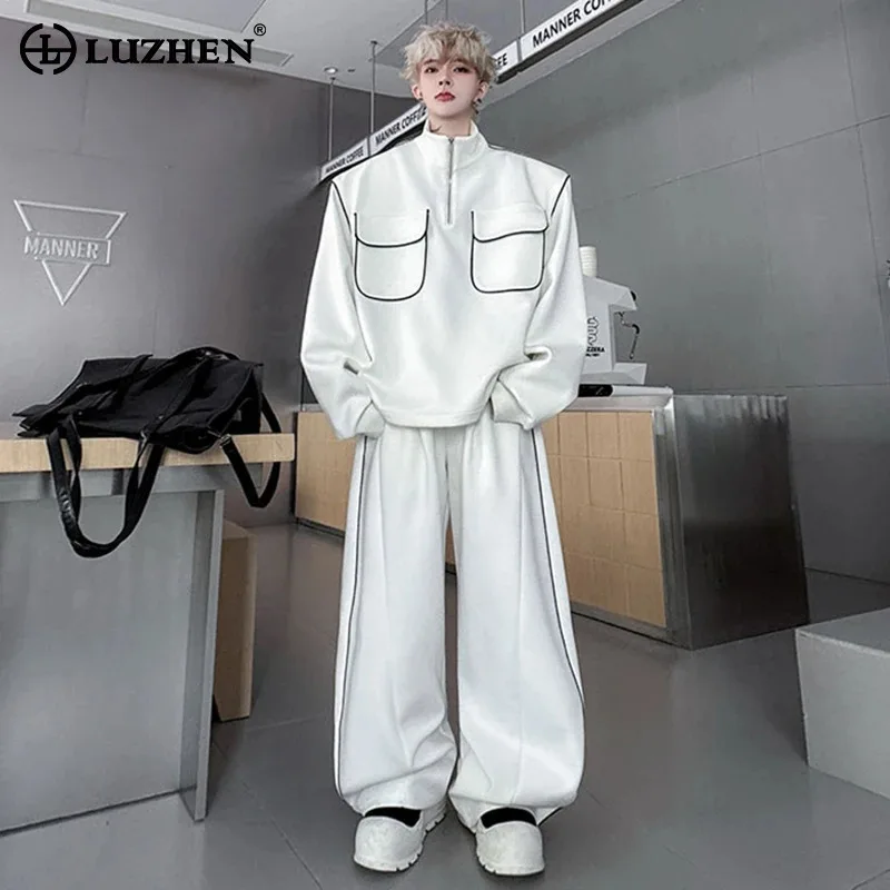 

LUZHEN Streetwear Original Two-piece Sets Men's Autumn Pockets Decorate Outline Stand Neck Sweatshirt Loose Casual Pants JY4163