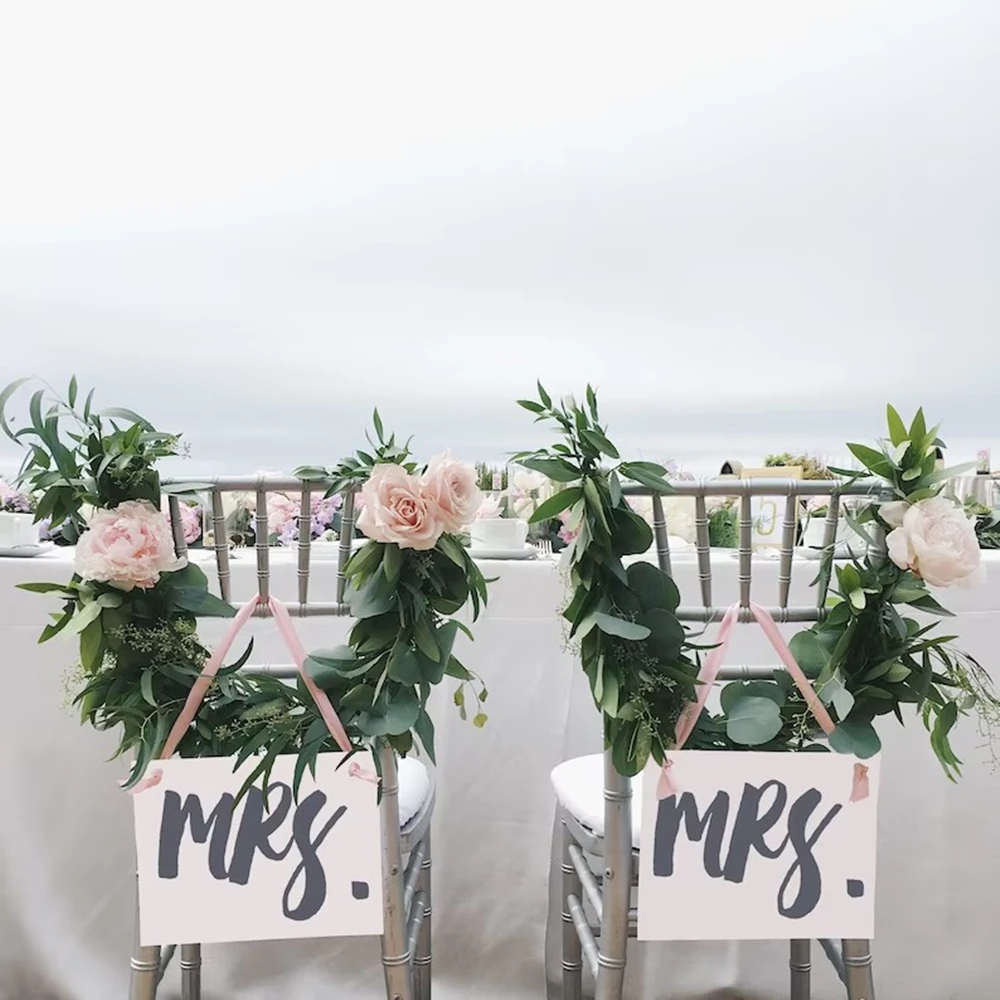 Mrs. & Mrs. Chair Signs | Mrs and Mrs LGBTQ Lesbian Wedding | Set of 2 Gay Brides Wedding Venue Decor Misses Head Table Chair Ba