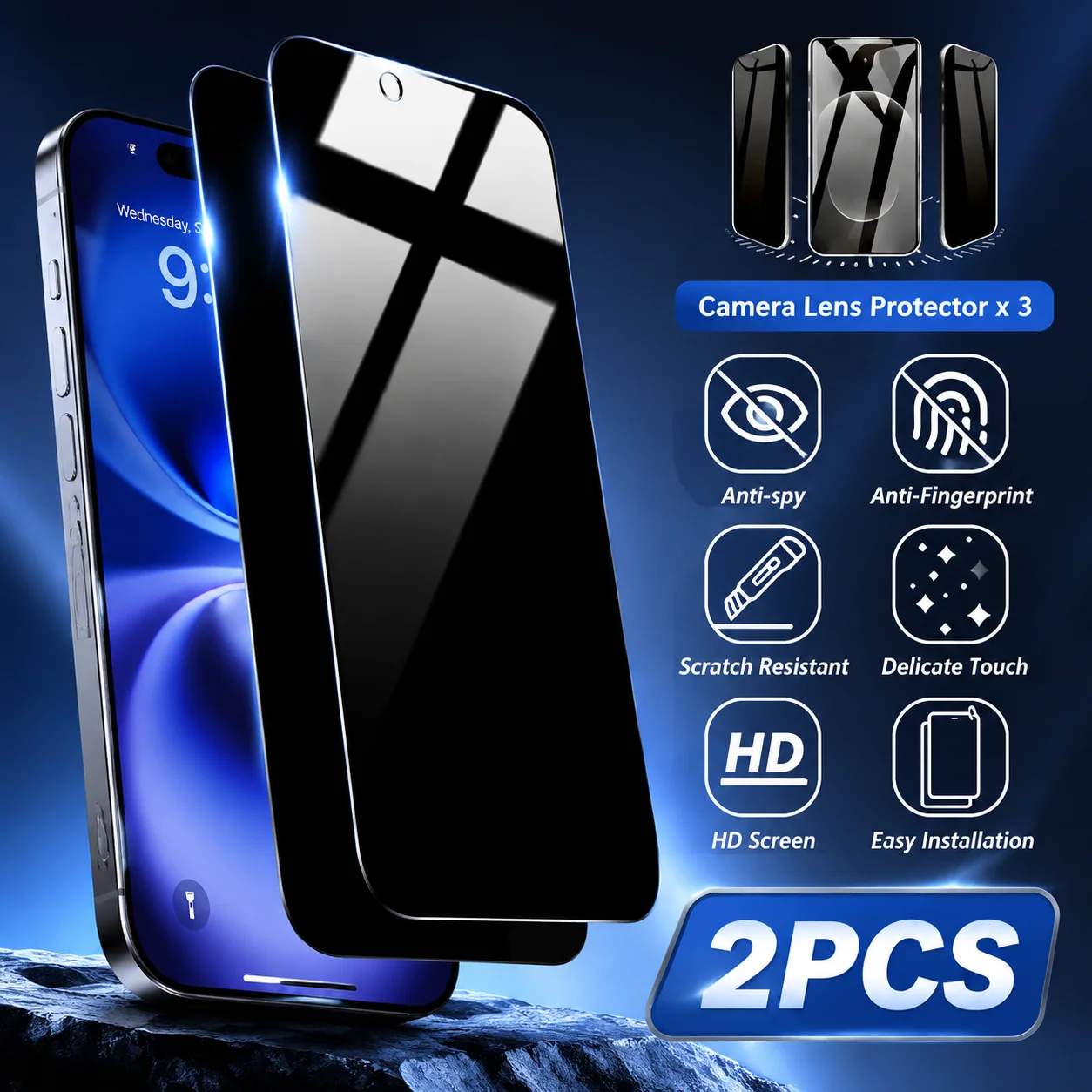 2 Stück Anti-Spy Displayschutzfolie für iPhone 15 14 Pro Max 16 15 14 Plus Gehärtetes Glas für iPhone Air 17 Pro Max 16 13 12 Pro Max