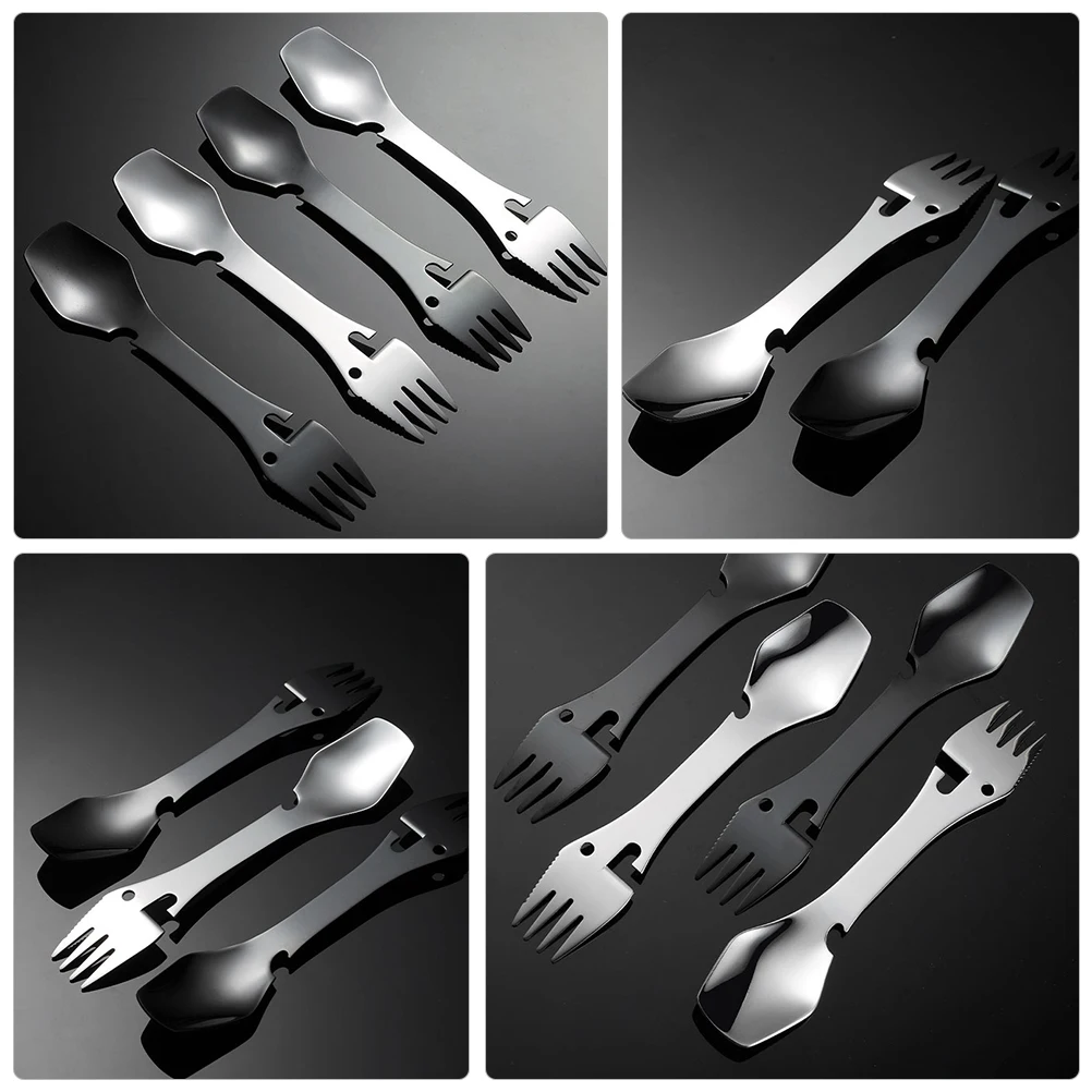 

2Pcs Stainless Steel Camping Utensil Multifunctional Fork Spoon Spork Combo Bottle Opener Hiking Picnic Combo Utensil