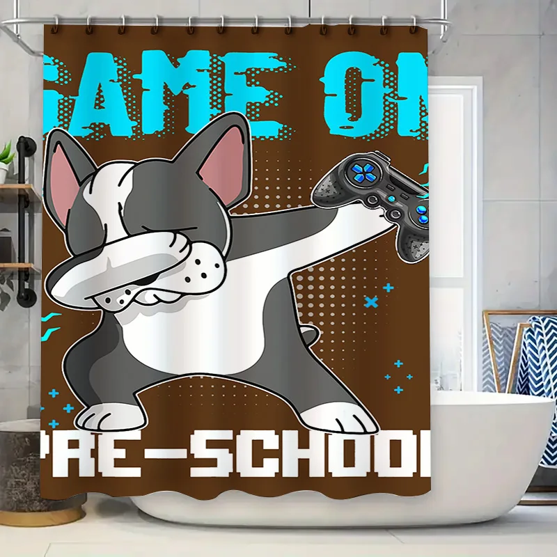 

Занавеска для душа, украшение для ванной комнаты для детей, игровой контроллер с рисунком собаки, водонепроницаемая ткань с принтом разноцветной ткани