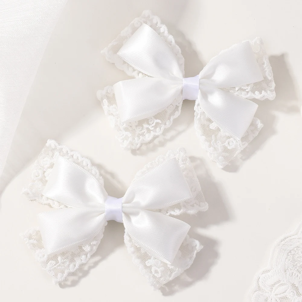 2 Teile/los Weiße Spitze Haar Bögen Clip Mädchen Hochzeit Headwear Haarnadeln Band Barrettes Kinder Headdressr Haar Zubehör – Detail 6