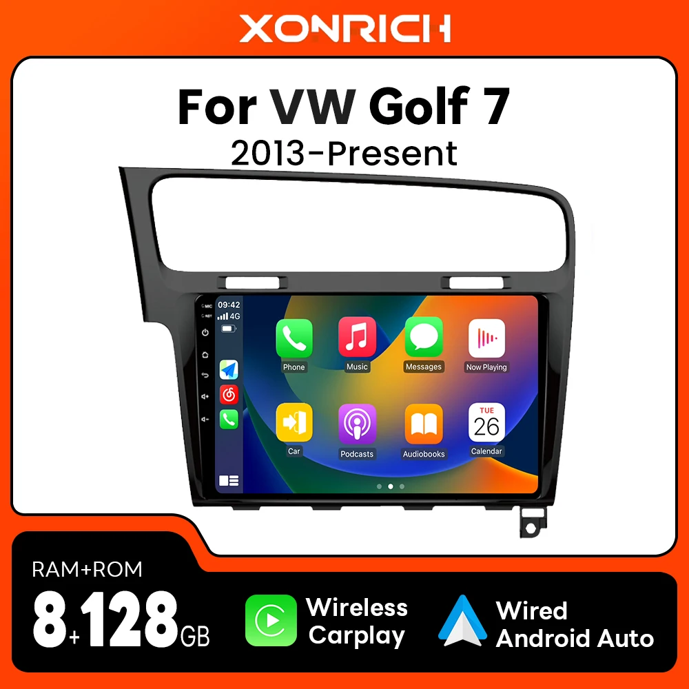 1280*720 IPS Schermo Senza Fili CarPlay Lettore di Autoradio Per VW Golf 7 2013-2017 Android 14 8 Core Multimedia 4G Wifi GPS DSP 128G