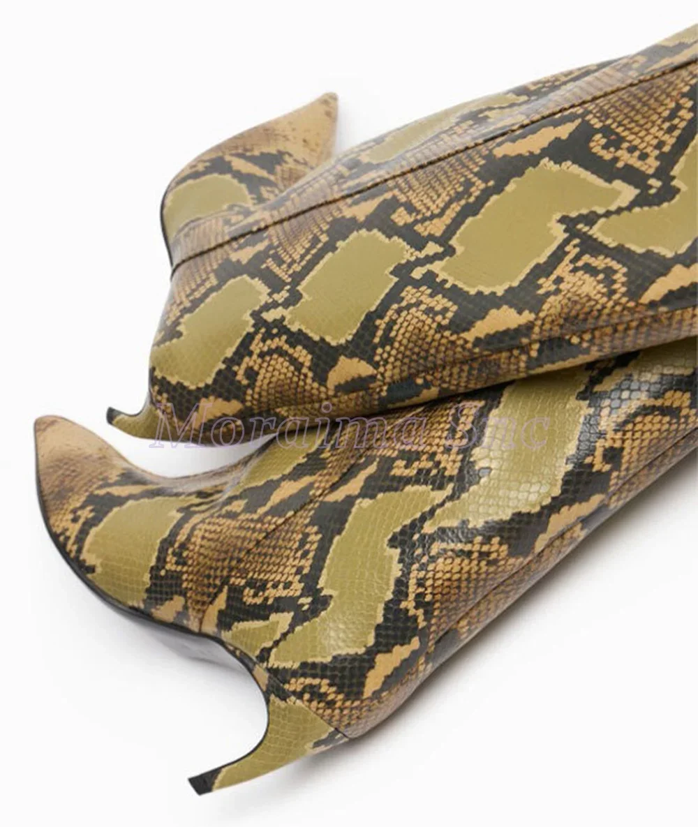 

Python Pattern Pointed Toe Long Boots Strange High Heel Slip On 2025 Newest Sexy Fashion Women's Knee High Boots Autumn Winter