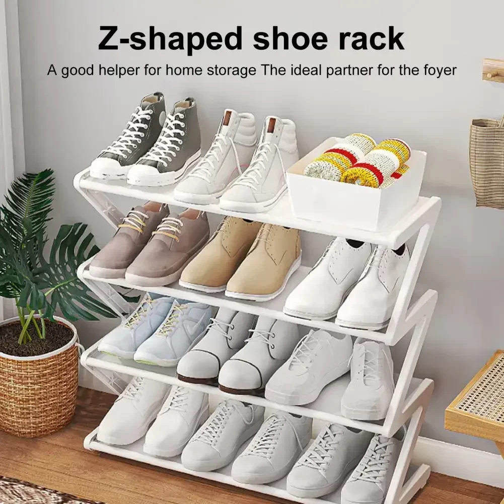 4 Tiers Stable Shoe Storage Rack Easy Installation Shoe Shelf Free Standing Large Capacity Z-shaped Home Entryway Shoe Organizer