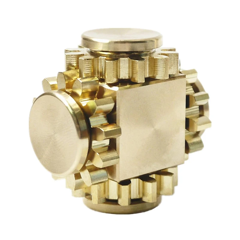 Brass Cube Metal Gear Fidget Spinner EDC Finger Spinning Toy Sensory Fidget Stress Relief Adhd Autism Anxiety Therapy Adults