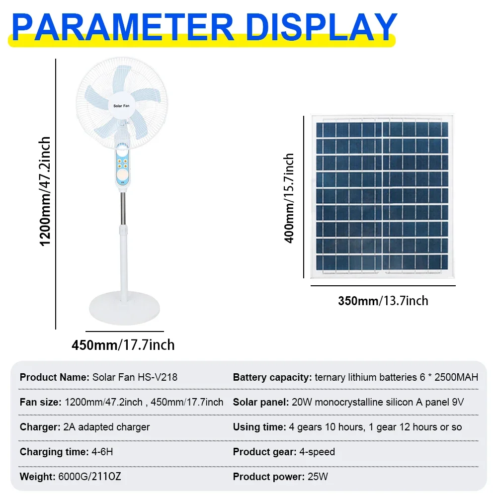 Remote Control Solar Floor Fan 4 Speeds & Bug Light Rechargeable Battery 12H Runtime 25W solar for Home Emergency Power Outage