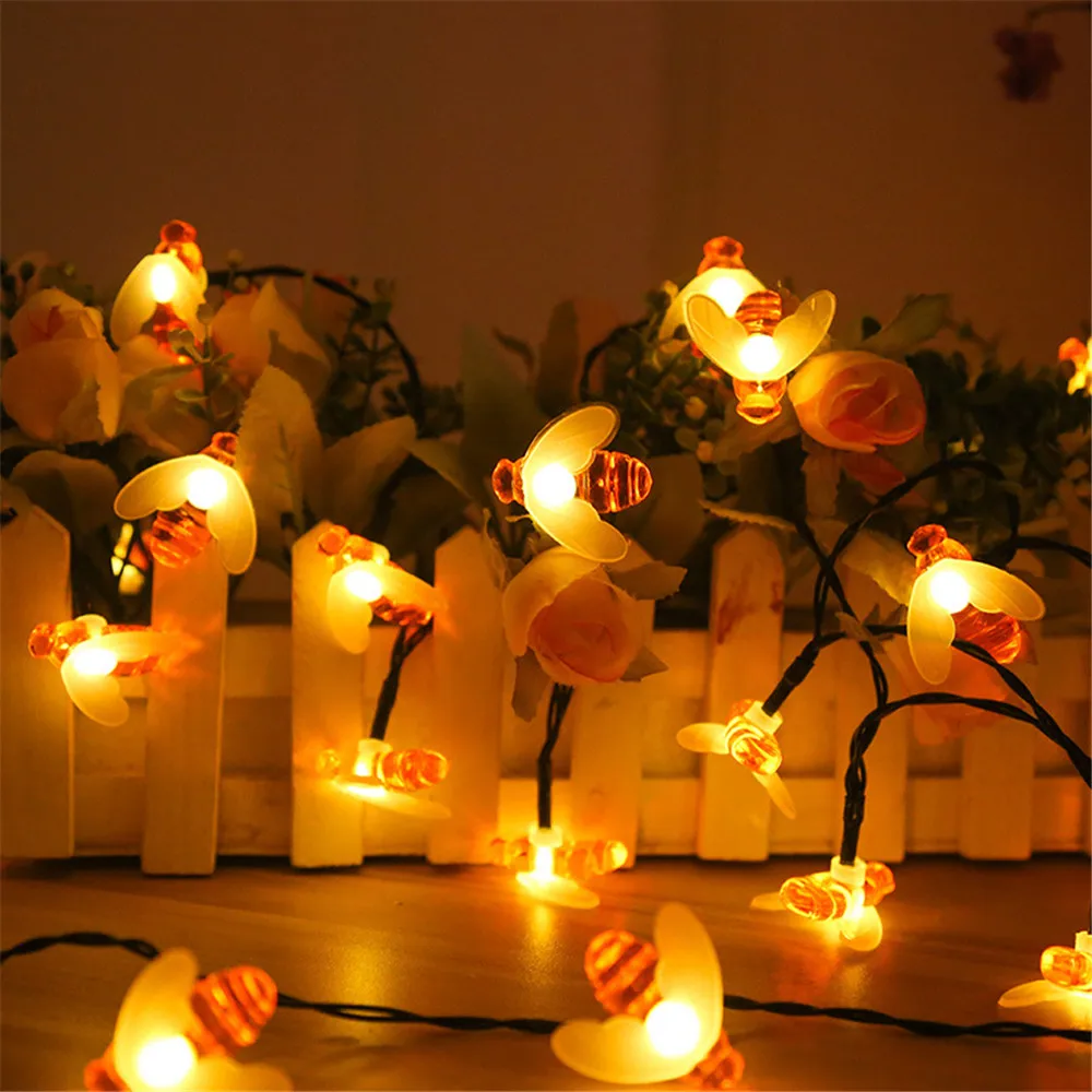 Outdoor 20/30/50LED Solar Honey Bee String Lights Waterproof 8 Modes Garlands Fairy Garden Lights For Party Christmas Decoration