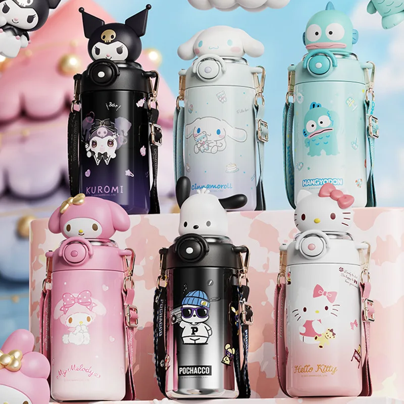 

600 мл новая бутылка для воды Sanrio Hello Kitty термос 3D кукла Cinnamoroll Melody Pochacco SS316 изолированная соломенная чашка Рождественский подарок